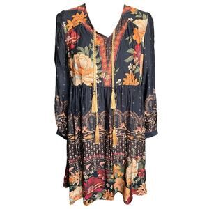 Farm Rio Black Orange Gold Tunic Dress Small